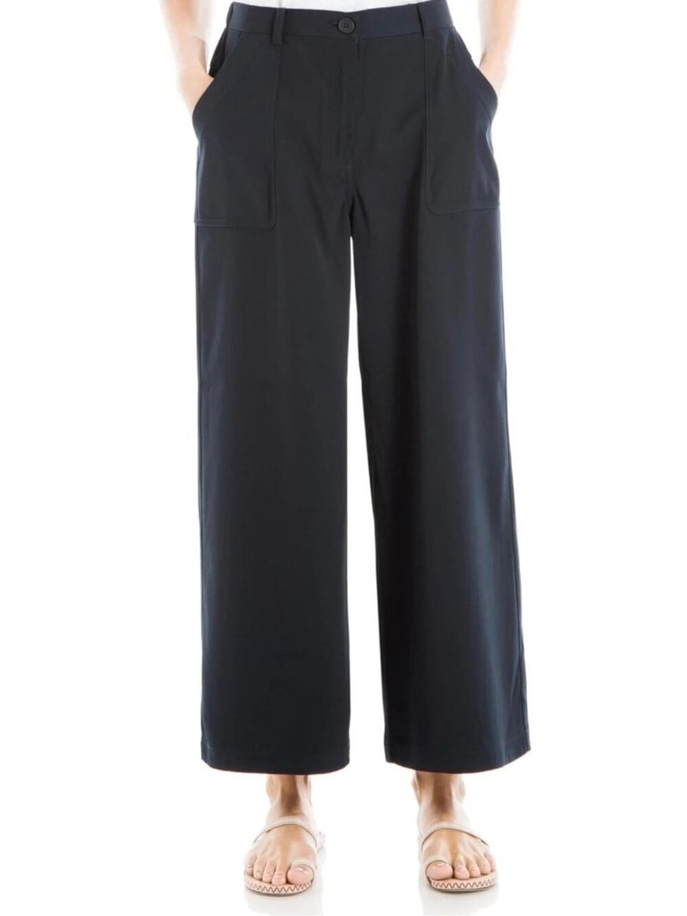 Max Studio London PaperBag Cropped Wide Leg Trousers Black S Small Inseam 25 NWT